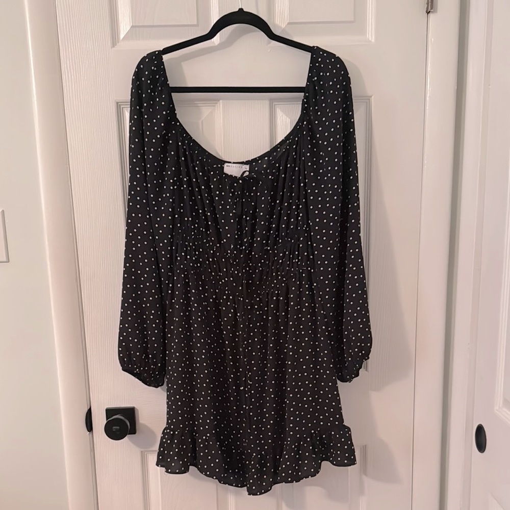 ASOS Design Tie Front Long Sleeve Mini Tea Dress